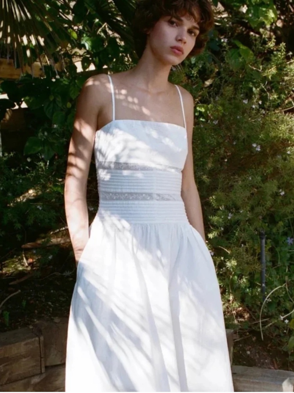 NWT Zara White Spaghetti-Strap Cotton Lace Midi Dress